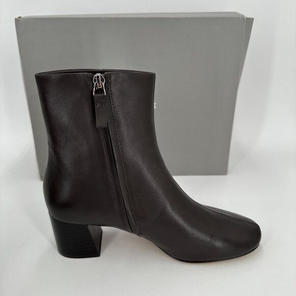 Everlane The Day Boot Dark Brown Leather size 8 Side Zip Ankle Bootie Square Toe - Picture 9 of 10